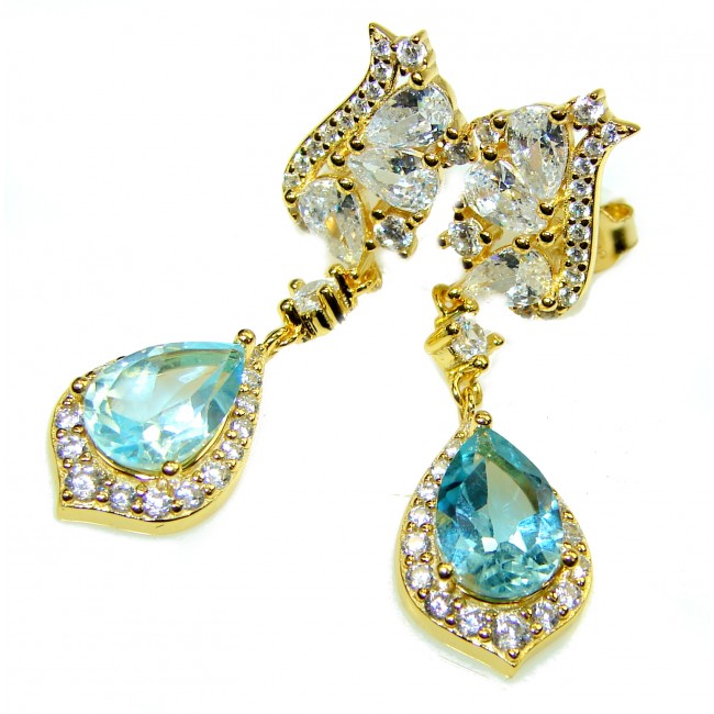 Amazing authentic Swiss Blue Topaz 14K Gold over .925 Sterling Silver earrings