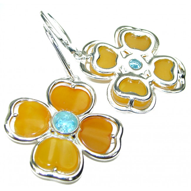 Summer Flower Authentic Baltic Amber .925 Sterling Silver handmade earrings