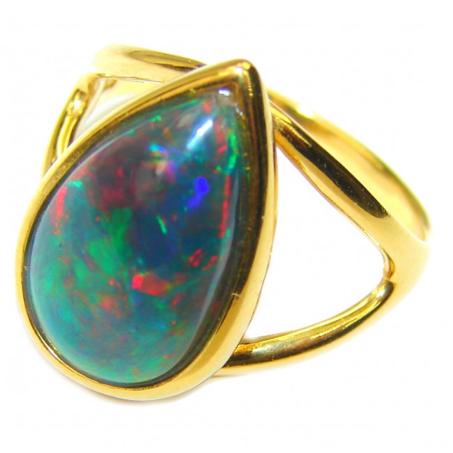 A COSMIC POWER Genuine Black Opal 18K Gold over .925 Sterling Silver handmade Ring size 7