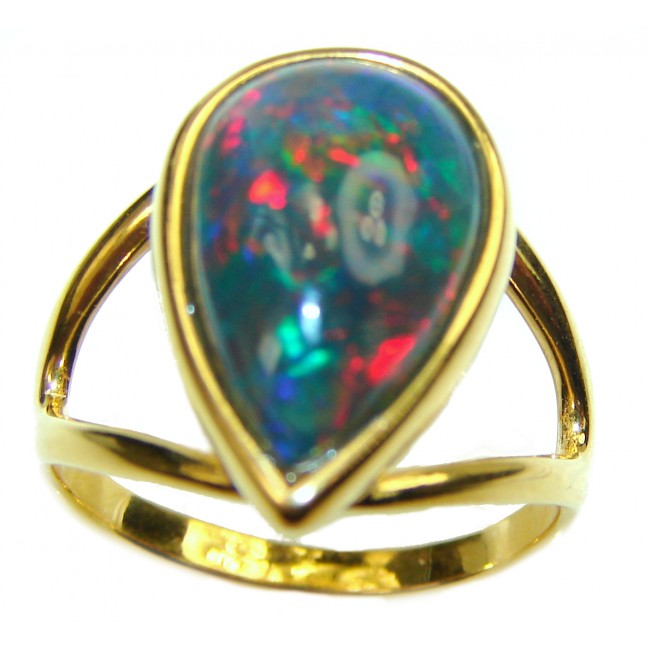 A COSMIC POWER Genuine Black Opal 18K Gold over .925 Sterling Silver handmade Ring size 7