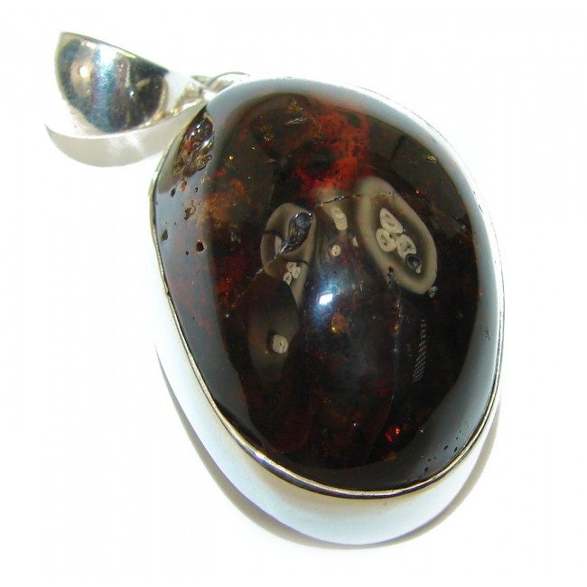 Cognac color Prehistoric Baltic Polish Amber .925 Sterling Silver handcrafted Pendant