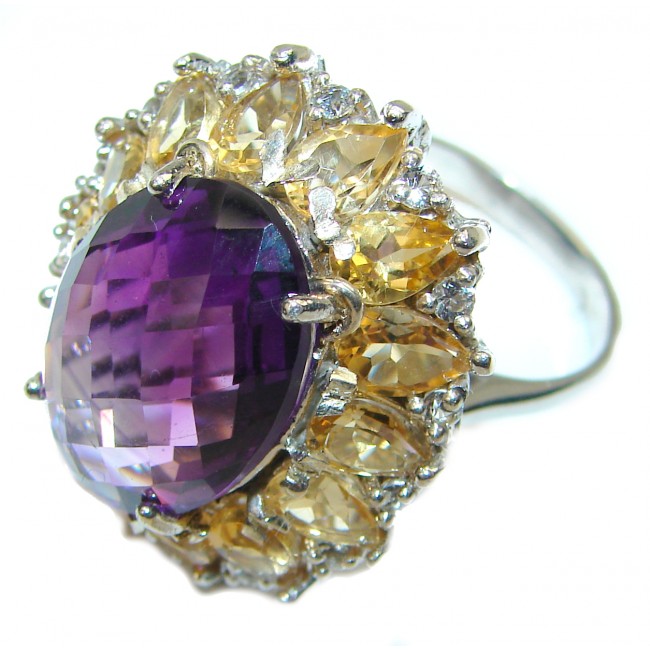 Spectacular Amethyst .925 Sterling Silver Handcrafted Large Ring size 8 3/4