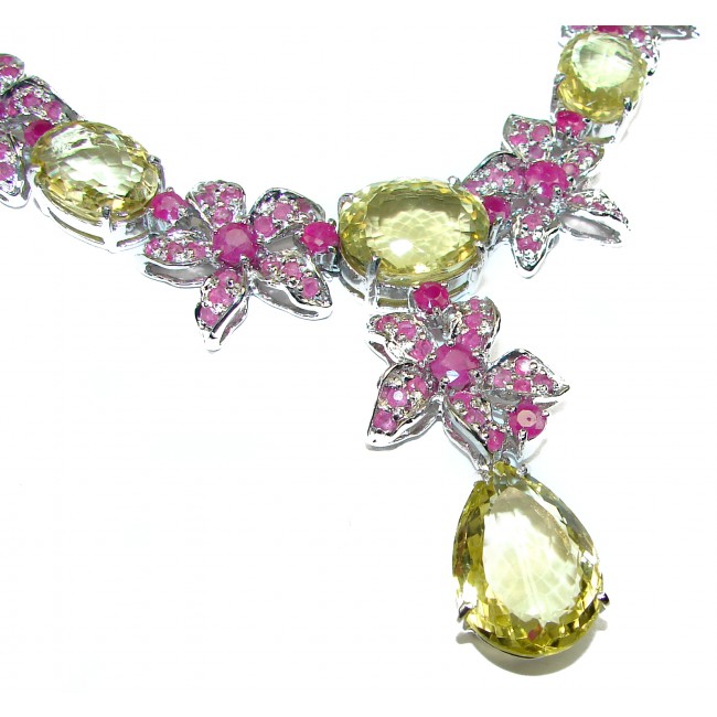 Bernadette Italy made Luxurious Lemon Quartz Ruby .925 Sterling Silver handmade necklace