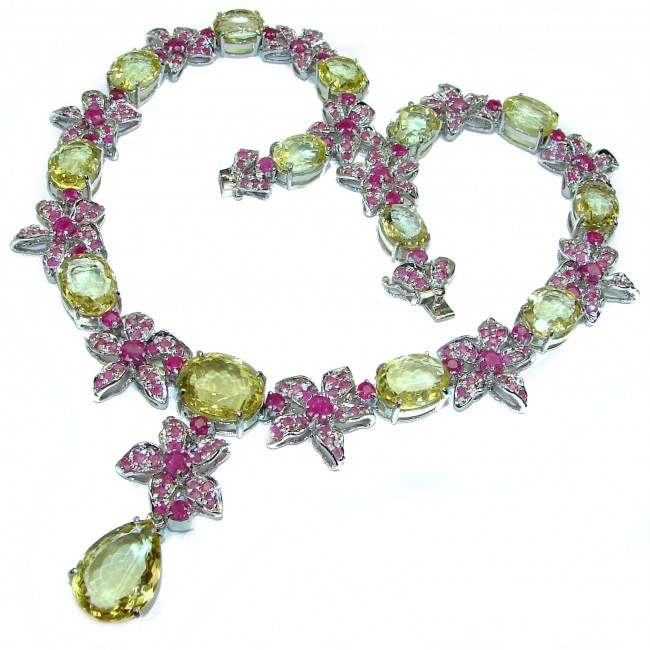Bernadette Italy made Luxurious Lemon Quartz Ruby .925 Sterling Silver handmade necklace