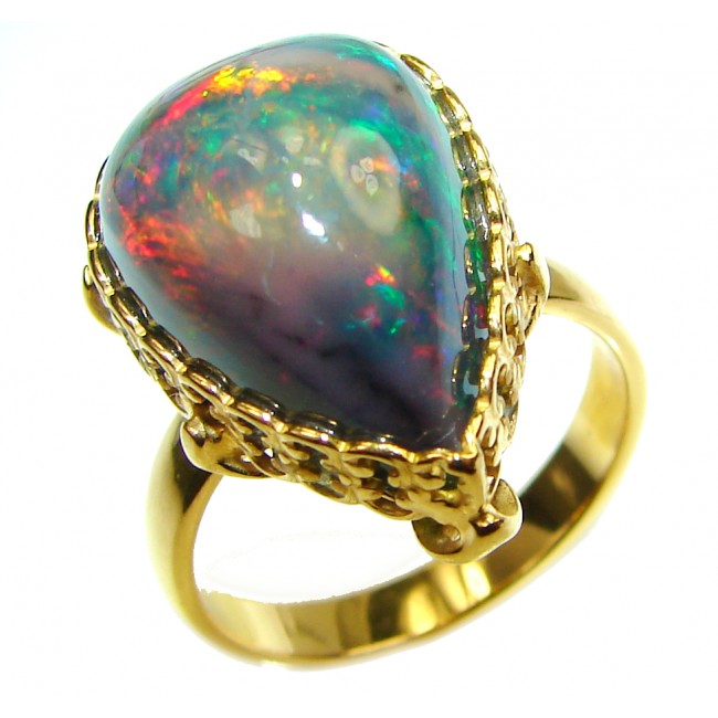 A Milky Way Genuine 21.9 carat Black Opal 18K White Gold over .925 Sterling Silver handmade Ring size 9 1/2