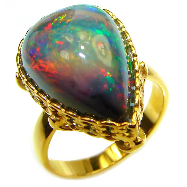 A Milky Way Genuine 21.9 carat Black Opal 18K White Gold over .925 Sterling Silver handmade Ring size 9 1/2