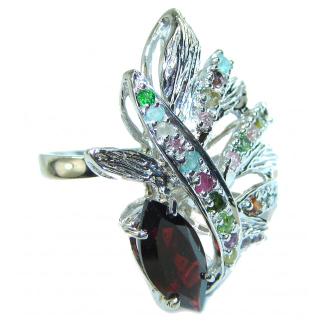 Fabulous Design Garnet Tourmaline .925 Sterling Silver handmade ring size 7