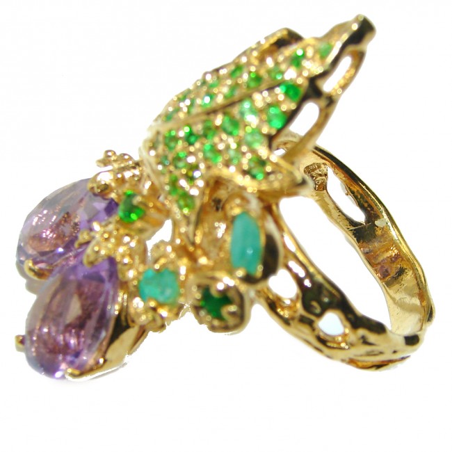 Authentic African Amethyst 14K Gold over .925 Sterling Silver Handcrafted Large Ring size 9