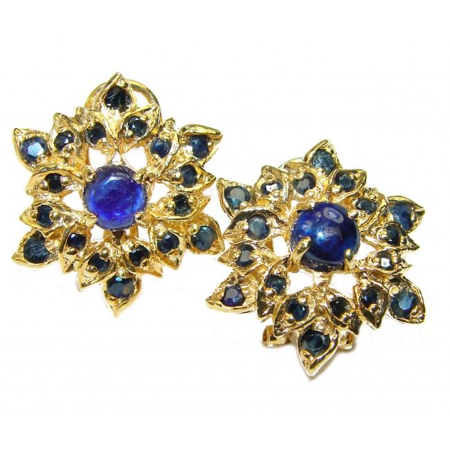 Blue Star genuine Sapphire 18K Gold over .925 Sterling Silver handcrafted Earrings