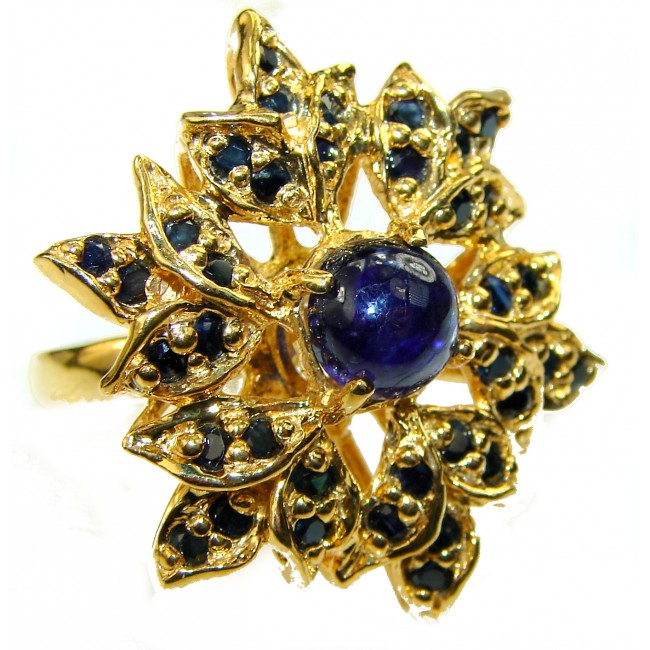 Blue Star genuine Sapphire 18K Gold over .925 Sterling Silver Large handcrafted Ring size 7