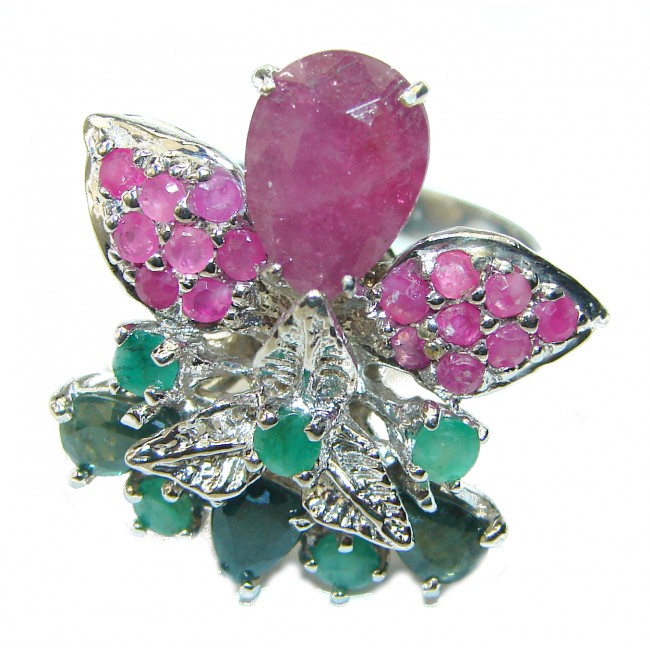 Mademoiselle Grandidierite Ruby Emerald Sapphire .925 Sterling Silver handcrafted .925 Sterling Silver handmade ring size 8
