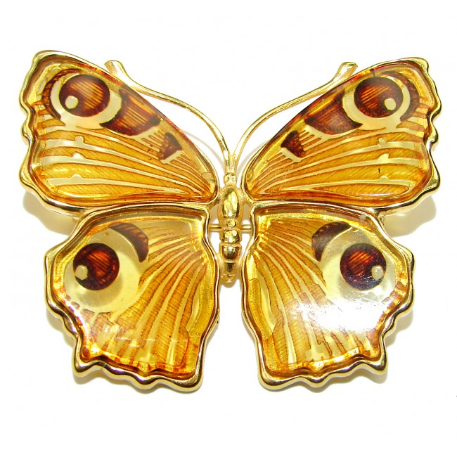 Amazing Butterfly Natural Golden Amber .925 Sterling Silver handmade Pendant Brooch