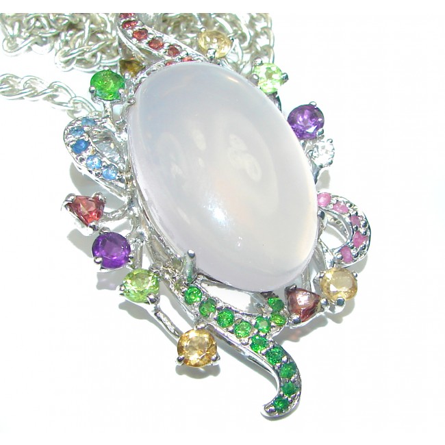 Authentic Exotic Rose Quartz .925 Sterling Silver handcrafted necklace Brooch