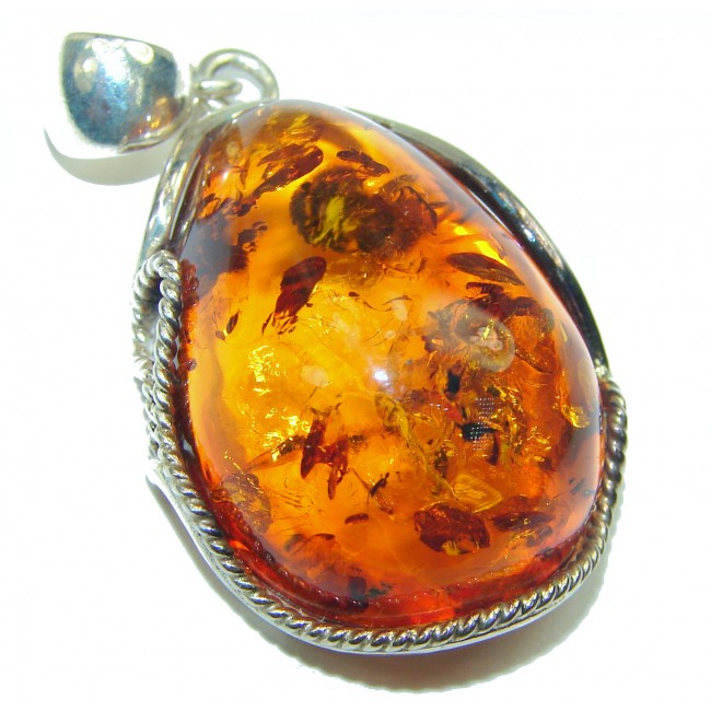 Prehistoric Baltic Polish Amber .925 Sterling Silver handcrafted Pendant