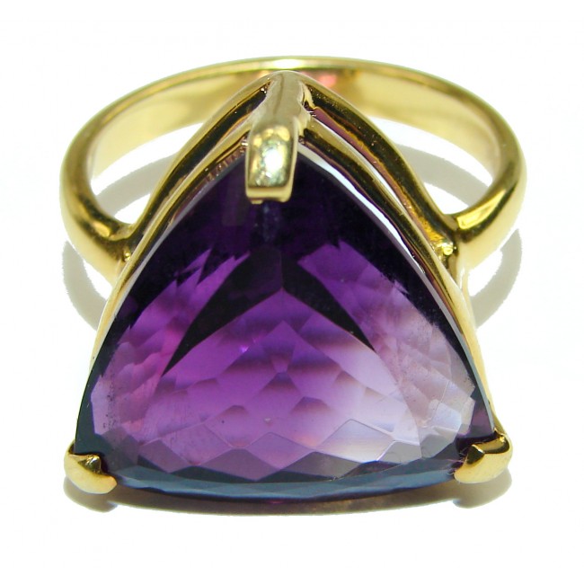 Spectacular Trillion cut 14.5 carat Amethyst 18K Gold over .925 Sterling Silver Handcrafted Ring size 8
