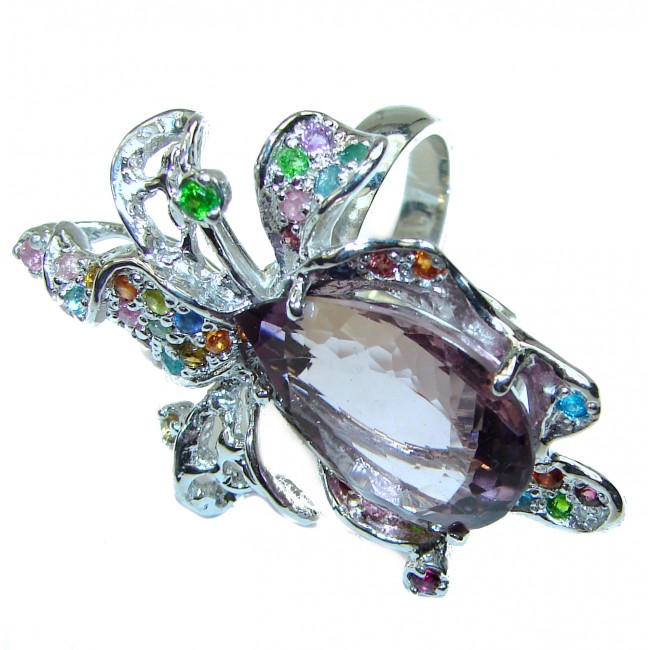 Spectacular Purple Flower 22.5 carat Amethyst .925 Sterling Silver Handcrafted Ring size 6 1/2