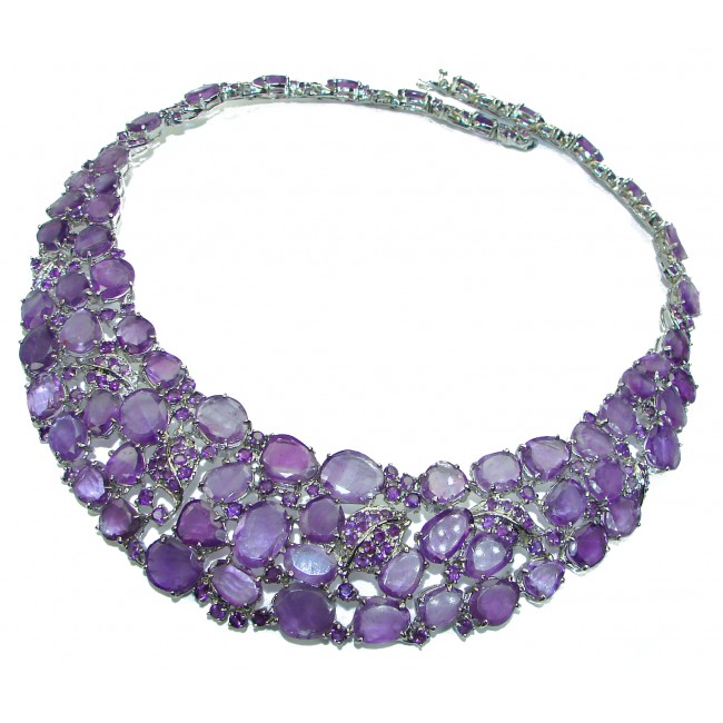 Purple Orchid authentic African Amethyst .925 Sterling Silver handcrafted LARGE Statement necklace