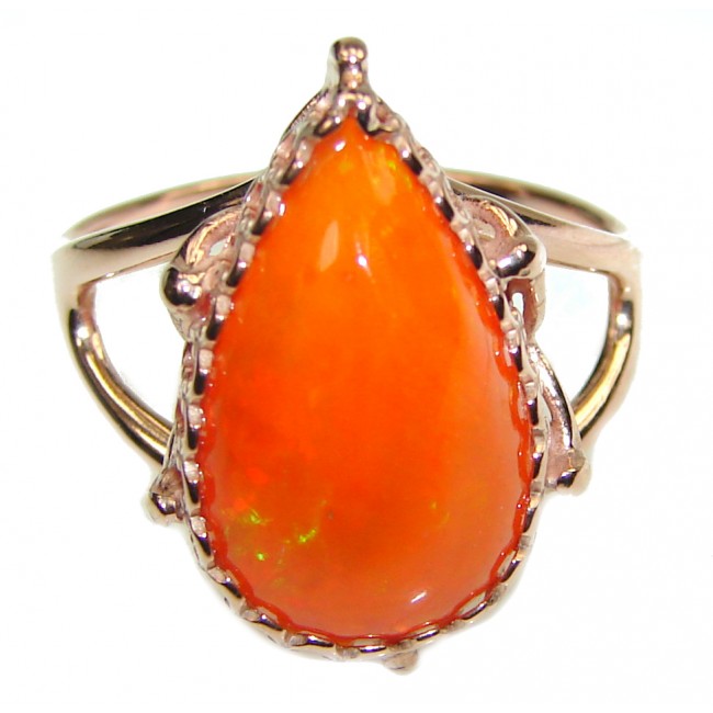 Sun energy Mexican Opal 18K Rose Gold over .925 Sterling Silver handcrafted Ring size 9
