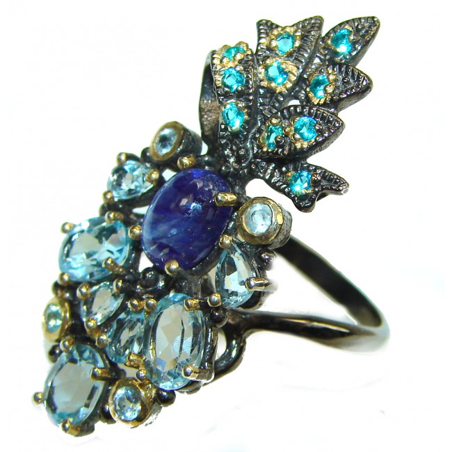 Blue Garden Authentic African Kyanite black rhodium over .925 Sterling Silver handmade Ring size 8