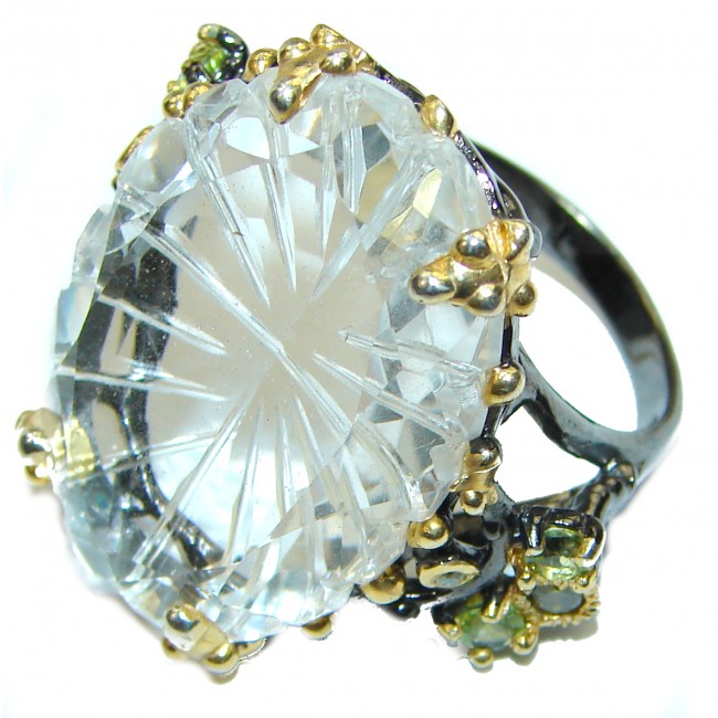 Large White Topaz 2 tones black rhodium over .925 Sterling Silver ring size 8