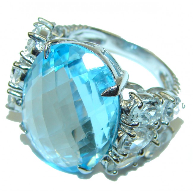 Pacifica 22.5 carat Swiss Blue Topaz .925 Sterling Silver handmade Ring size 7 1/4