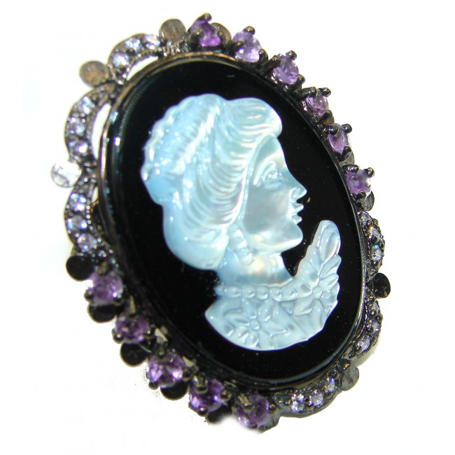 Vintage Beauty Authentic Cameo Onyx .925 Sterling Silver handcrafted Large ring; s. 8