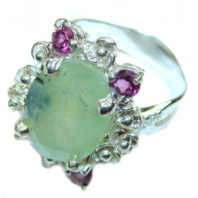 Green Blooning Natural Prehnite .925 Sterling Silver handmade ring s. 8
