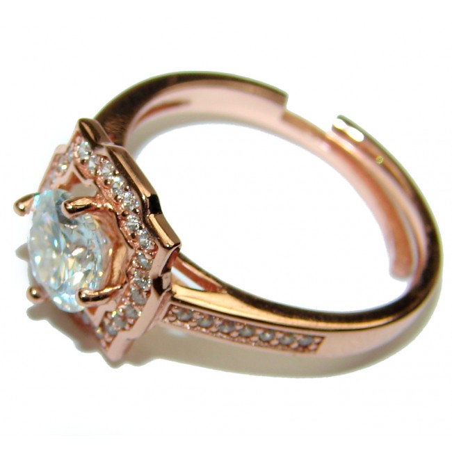 Round White Topaz Halo Ring in Rose Gold over Sterling Silver size 7 adjustable