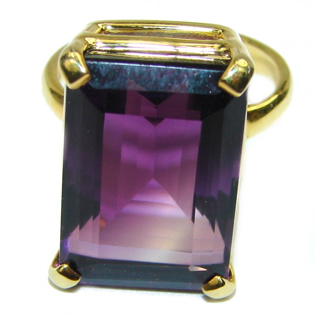Spectacular Emerald cut 22.5 carat Amethyst 18K Gold over .925 Sterling Silver Handcrafted Ring size 7 1/2