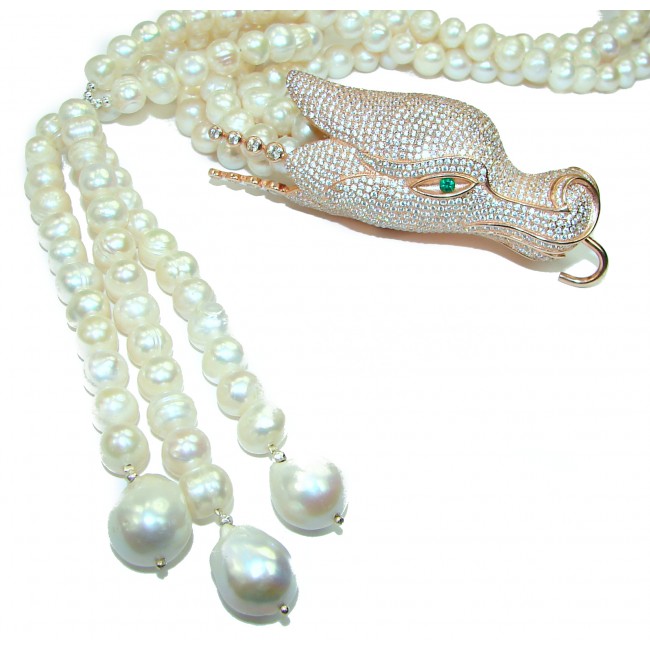 Spectacular 18 inches Long Pearl Emerald 14K Gold over .925 Sterling Silver handcrafted Necklace