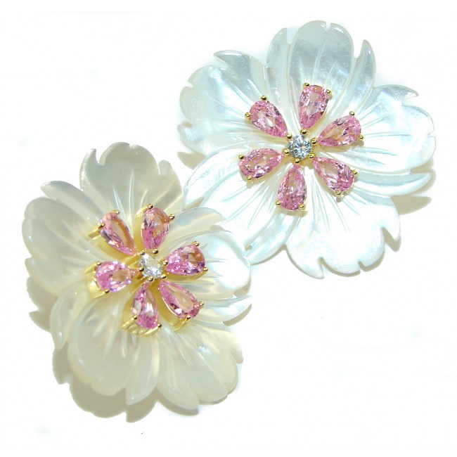 Summer Flowers Blister Pearl Kunzite .925 Sterling Silver handcrafted Earrings