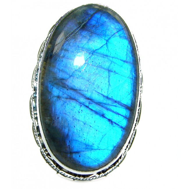 Magic Night Natural Labradorite .925 Sterling Silver handcrafted Large ring size 9