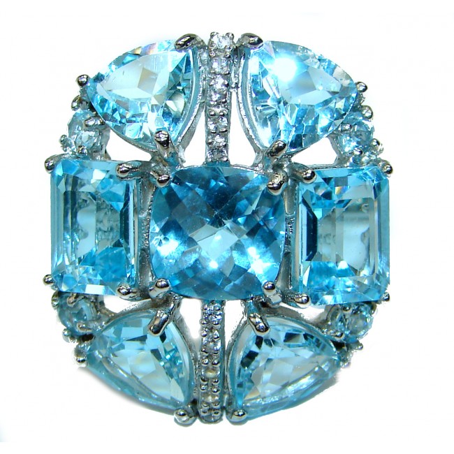 Pacifica 27.5 carat Swiss Blue Topaz .925 Sterling Silver handmade Ring size 6 3/4