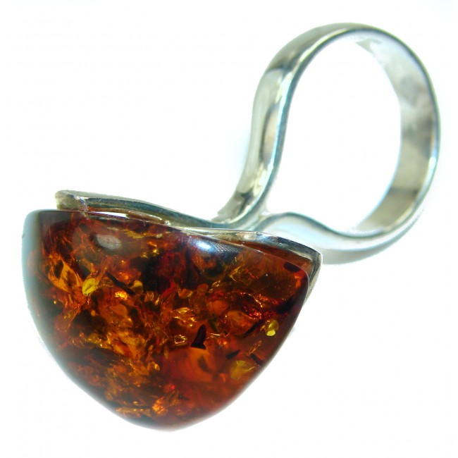 Massive Authentic Baltic Amber .925 Sterling Silver handcrafted HUGE ring; s. 7 1/4