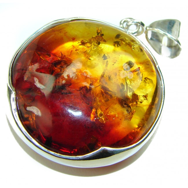 Prehistoric Golden Baltic Polish Amber .925 Sterling Silver handcrafted Pendant