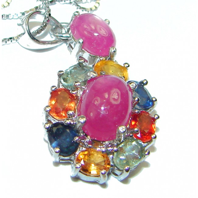7.5 carat Star Ruby multicolor Sapphire .925 Sterling Silver handmade Necklace