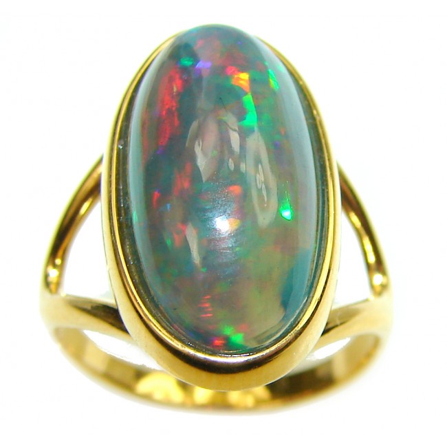 A COSMIC POWER Genuine 12.5 carat Black Opal 18K Gold over .925 Sterling Silver handmade Ring size 6 1/4