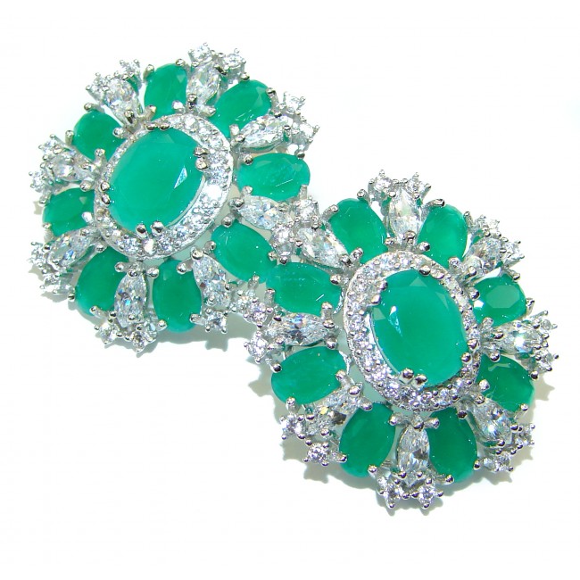 Fancy Authentic Emerald .925 Sterling Silver handcrafted earrings