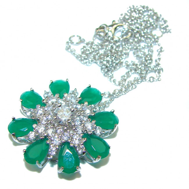 Authentic Emerald .925 Sterling Silver handmade pendant brooch necklace