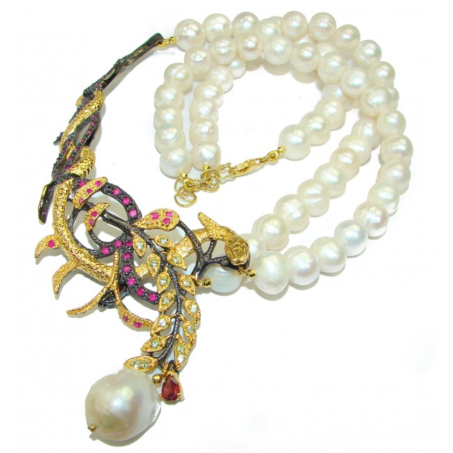 Extravaganza Pearl Ruby 14K Gold over .925 Sterling Silver handcrafted Necklace