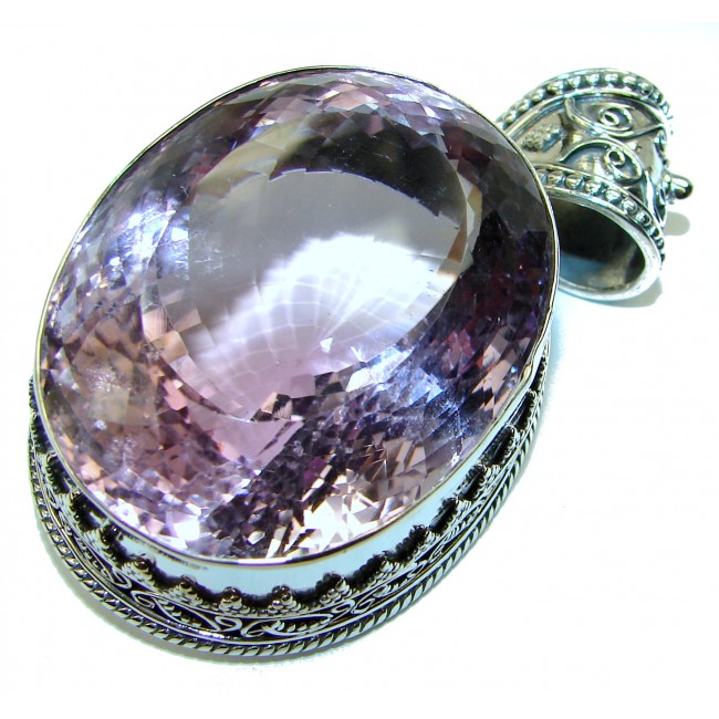 Cosmic Best quality 58.9 grams Oval cut Genuine Pink Amethyst .925 Sterling Silver handcrafted pendant