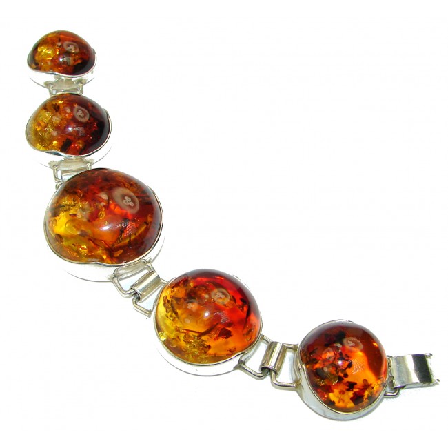 An exuberantly Large Cognac Color Beautiful Amber .925 Sterling Silver handcrafted Bracelet