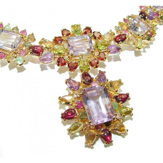 Bella Authentic Pink Amethyst 18K Gold over .925 Sterling Silver handcrafted necklace