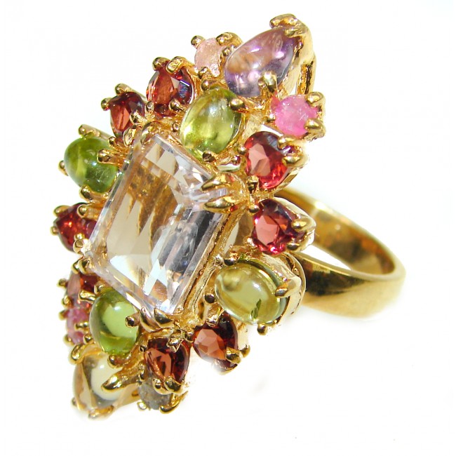 Bella Authentic Pink Amethyst 18K Gold over .925 Silver handcrafted Cocktail Ring s. 6