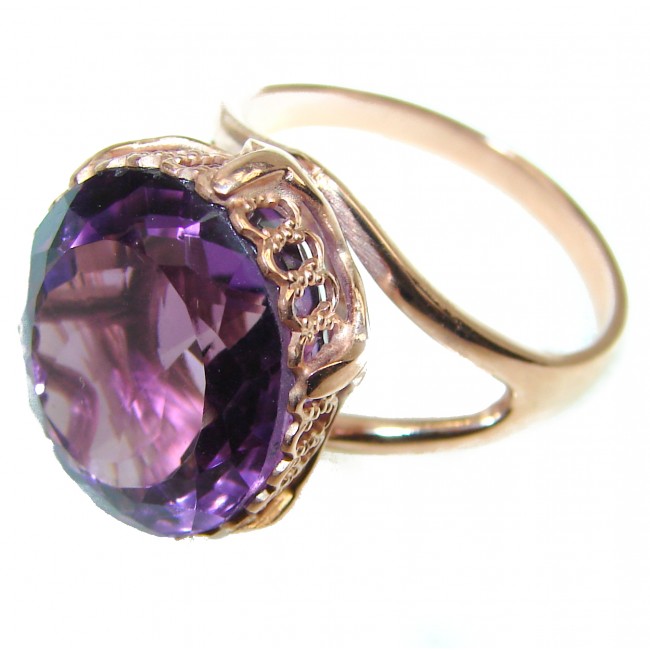 Spectacular 10.5 carat Amethyst 18K Rose Gold over .925 Sterling Silver Handcrafted Ring size 9 1/4
