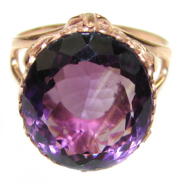 Spectacular 10.5 carat Amethyst 18K Rose Gold over .925 Sterling Silver Handcrafted Ring size 9 1/4