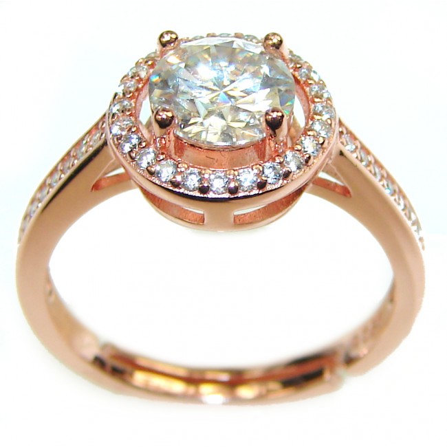 Round White Topaz Halo Ring in Rose Gold over Sterling Silver size 6 adjustable
