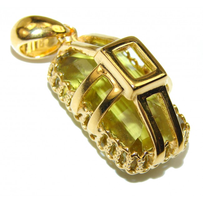 Baquette cut 15.5 carat faceted Champagne Topaz 14K Gold over .925 Sterling Silver handmade Pendant