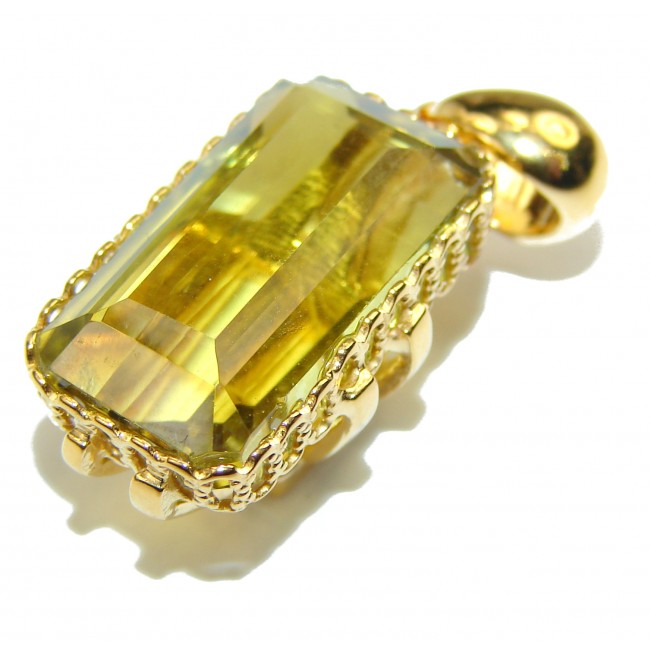 Baquette cut 15.5 carat faceted Champagne Topaz 14K Gold over .925 Sterling Silver handmade Pendant