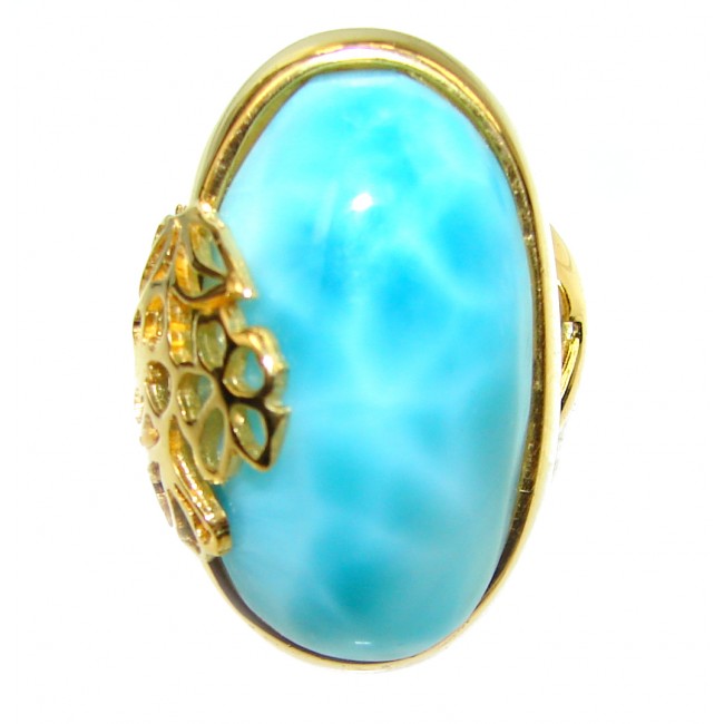 Precious Blue Larimar 18K Gold over .925 Sterling Silver handmade ring size 6 3/4